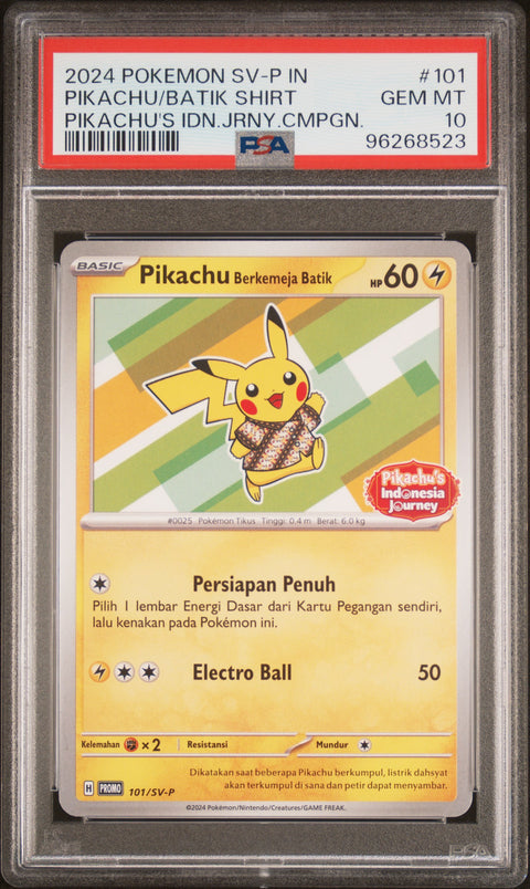 2024 Pokemon Indonesian Sv-P Promo #101 Pikachu/Batik Shirt Pikachu PSA 10