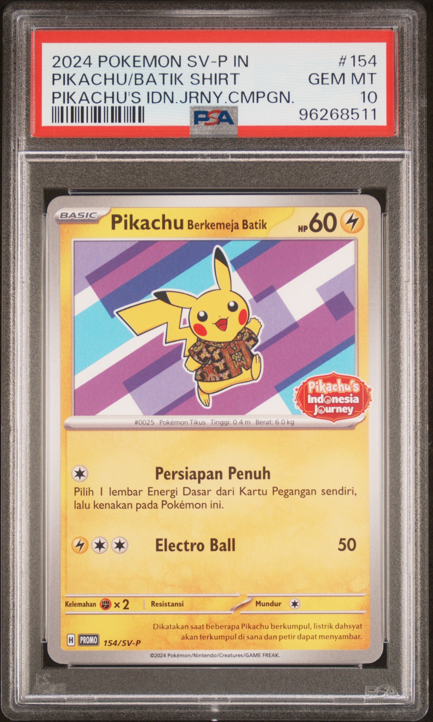 2024 Pokemon Indonesian Sv-P Promo #154 Pikachu/Batik Shirt Pikachu PSA 10