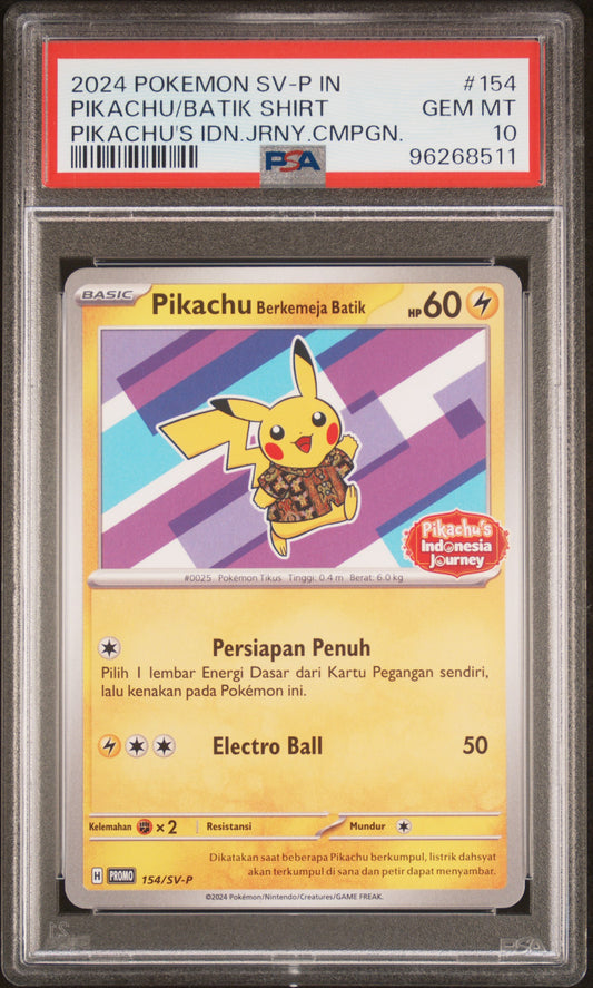 2024 Pokemon Indonesian Sv-P Promo #154 Pikachu/Batik Shirt Pikachu PSA 10