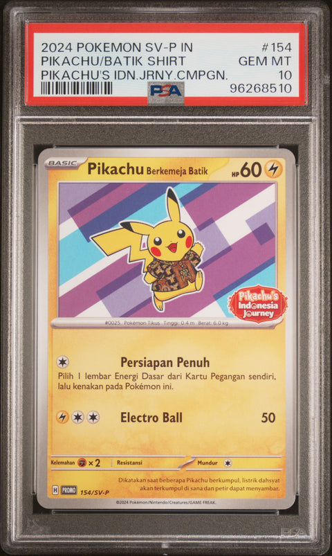 2024 Pokemon Indonesian Sv-P Promo #154 Pikachu/Batik Shirt Pikachu PSA 10
