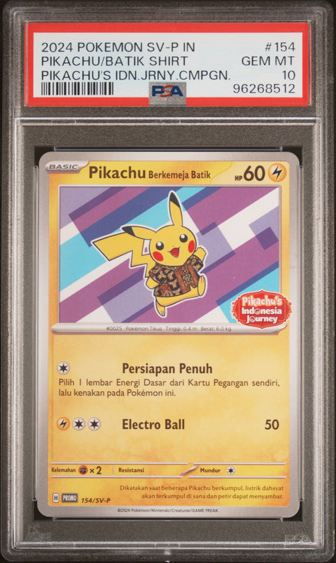 2024 Pokemon Indonesian Sv-P Promo #154 Pikachu/Batik Shirt Pikachu PSA 10