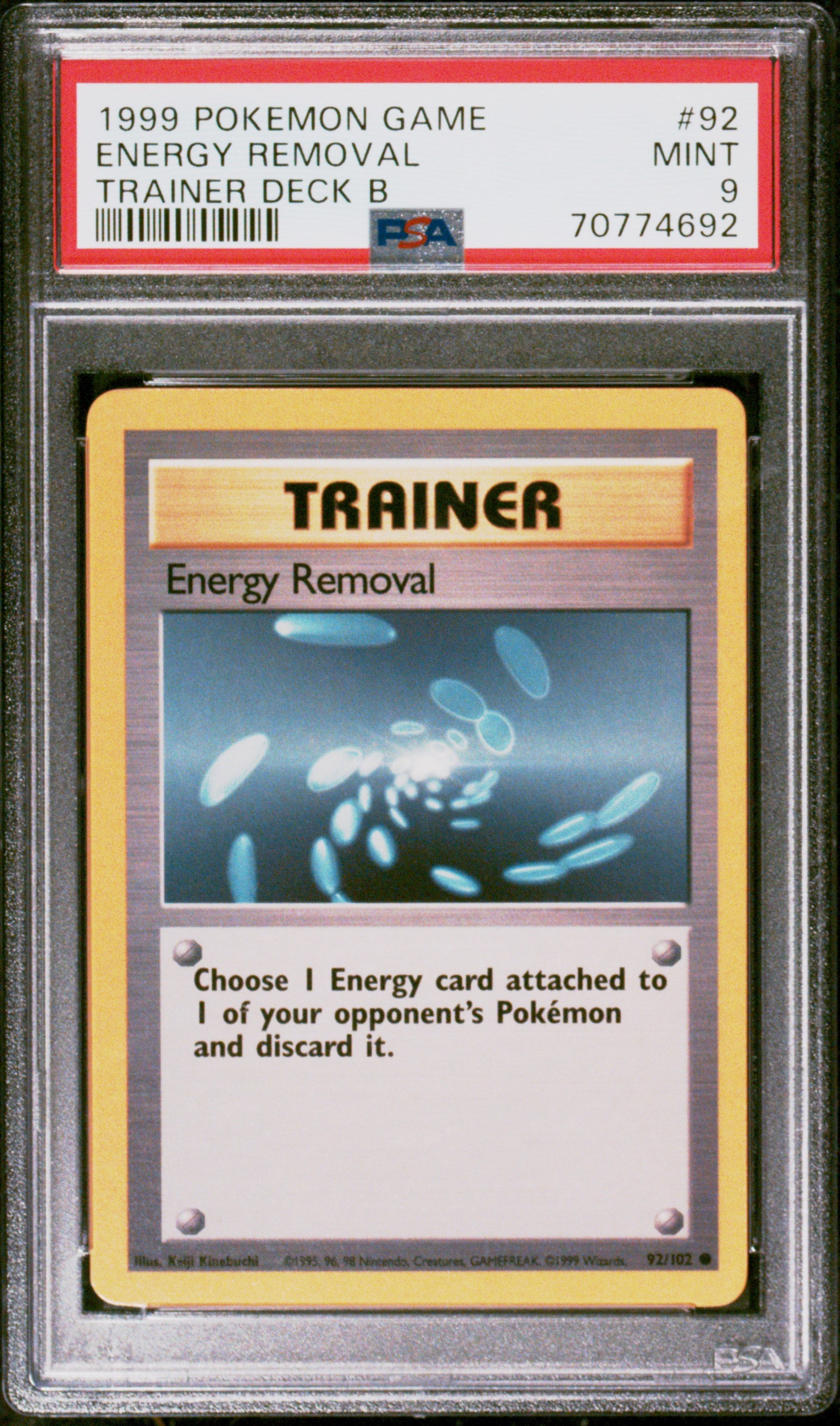 1999 Pokemon Game #92 Energy Removal Trainer Deck B PSA 9