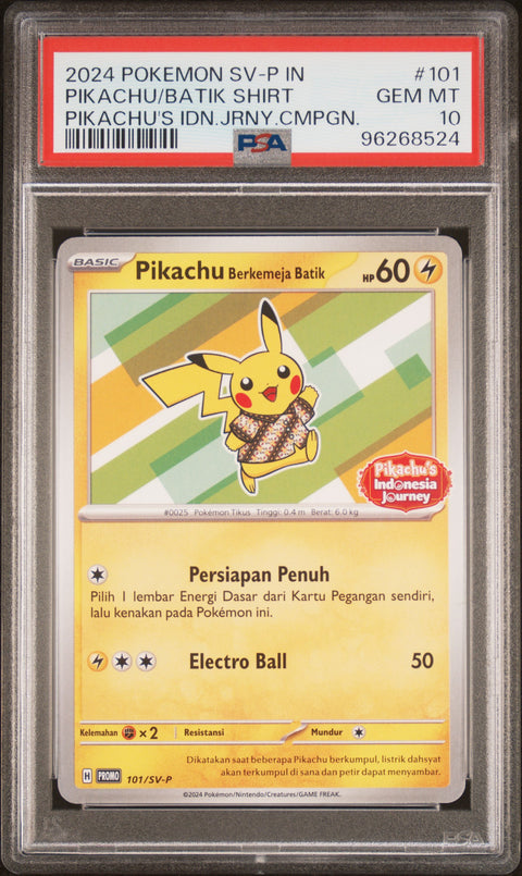 2024 Pokemon Indonesian Sv-P Promo #101 Pikachu/Batik Shirt Pikachu PSA 10