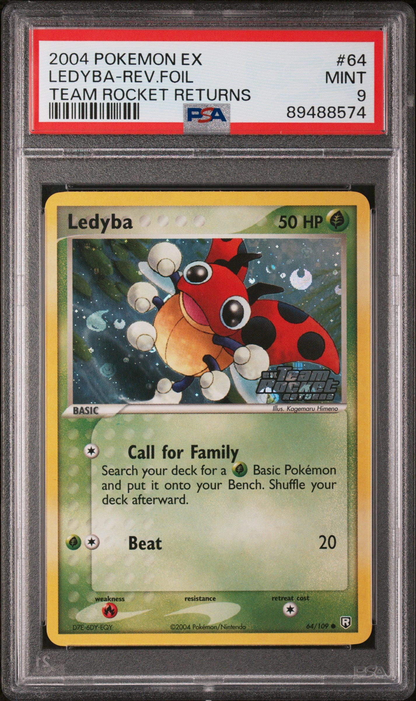 2004 Pokemon Ex Team Rocket Returns #64 Ledyba-Rev.Foil PSA 9