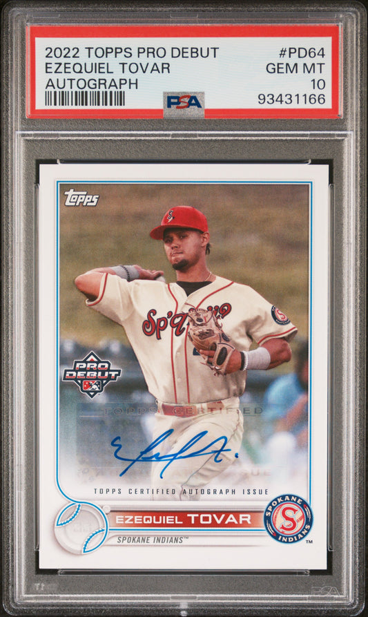 2022 Topps Pro Debut #PD64 Ezequiel Tovar Autograph PSA 10