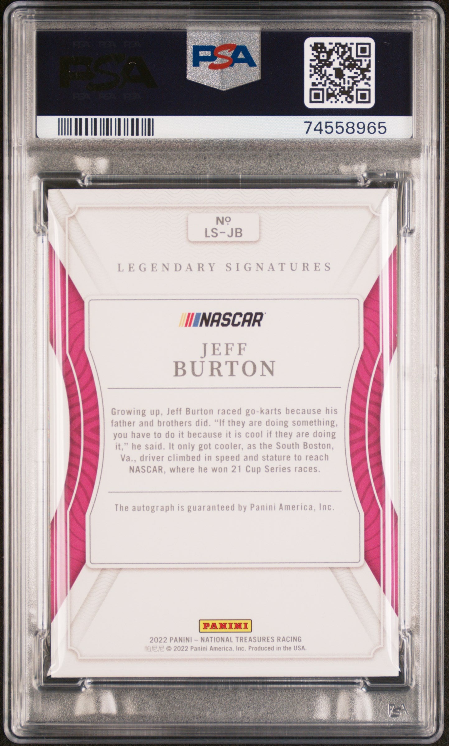 2022 Panini National Treasures Racing Jeff Burton Lgndry.Sig-Holo Slvr. PSA 10