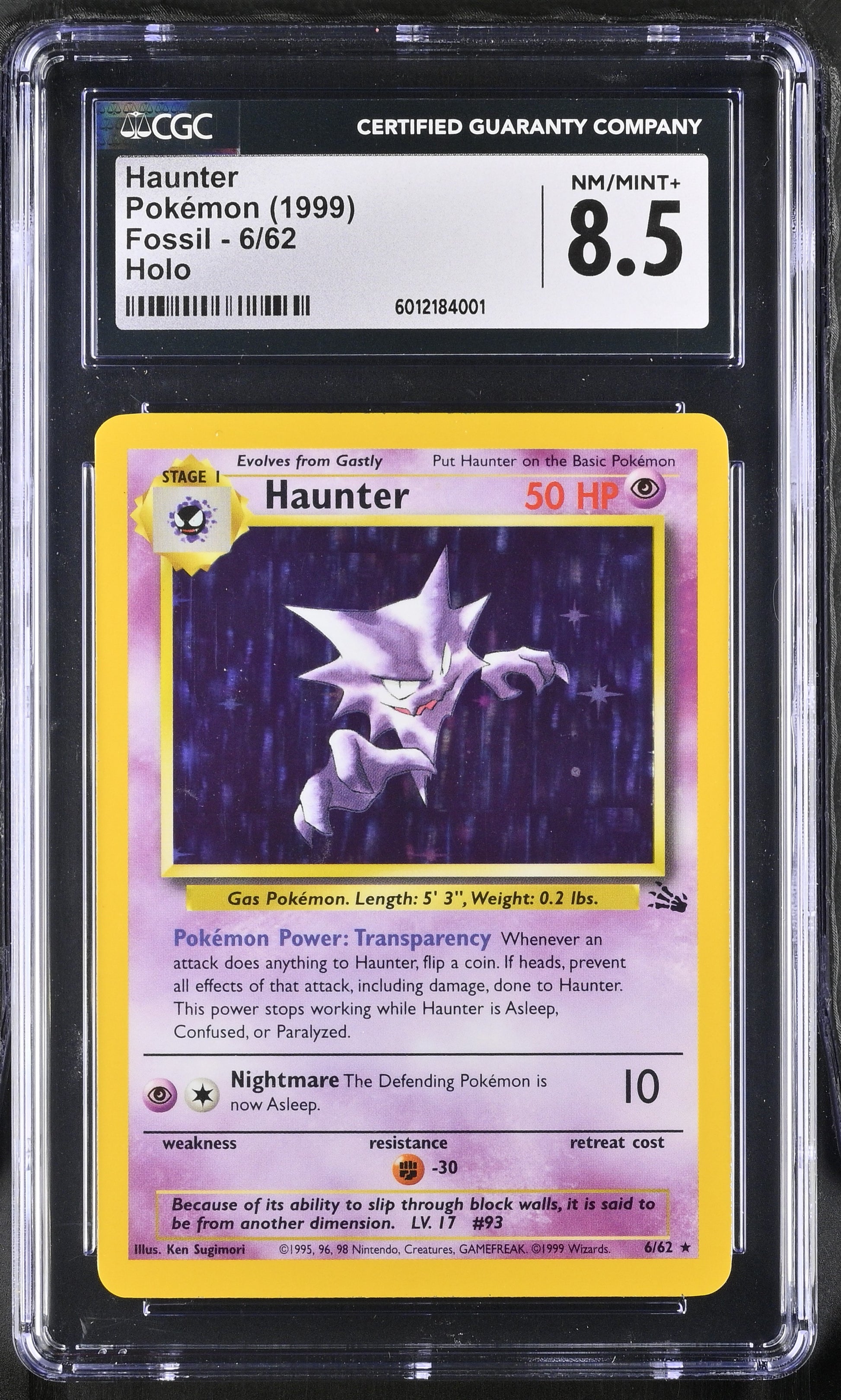 1999 Fossil #6/62 Haunter CGC 8.5