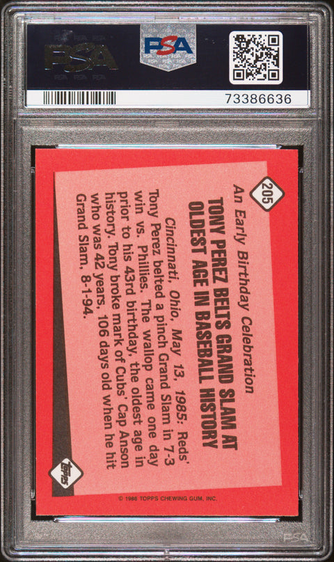 1986 Topps Tiffany #205 Tony Perez PSA 8