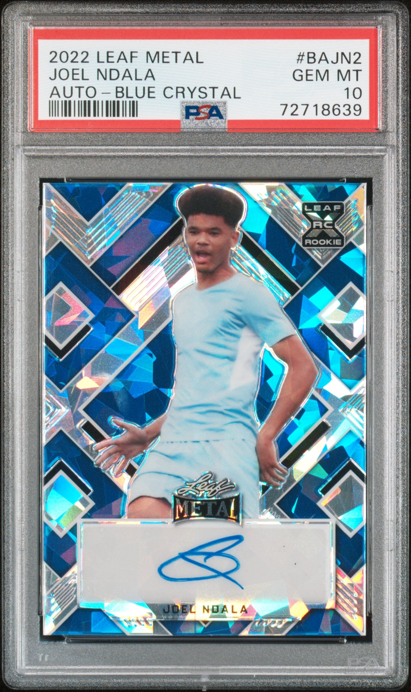 2022 Leaf Metal Autographs #BAJN2 Joel Ndala Auto-Blue Crystal PSA 10