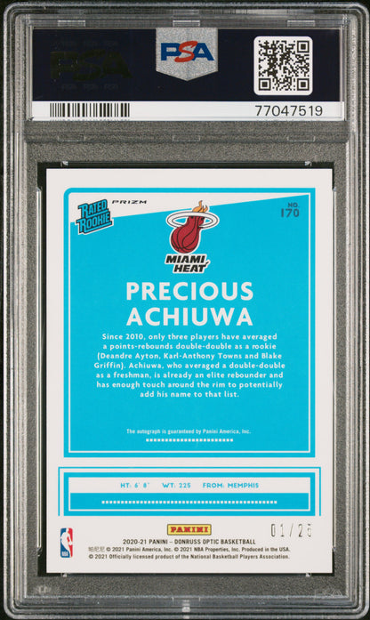 2020 Panini Donruss Optic #170 Precious Achiuwa Autograph-Pink PSA 10