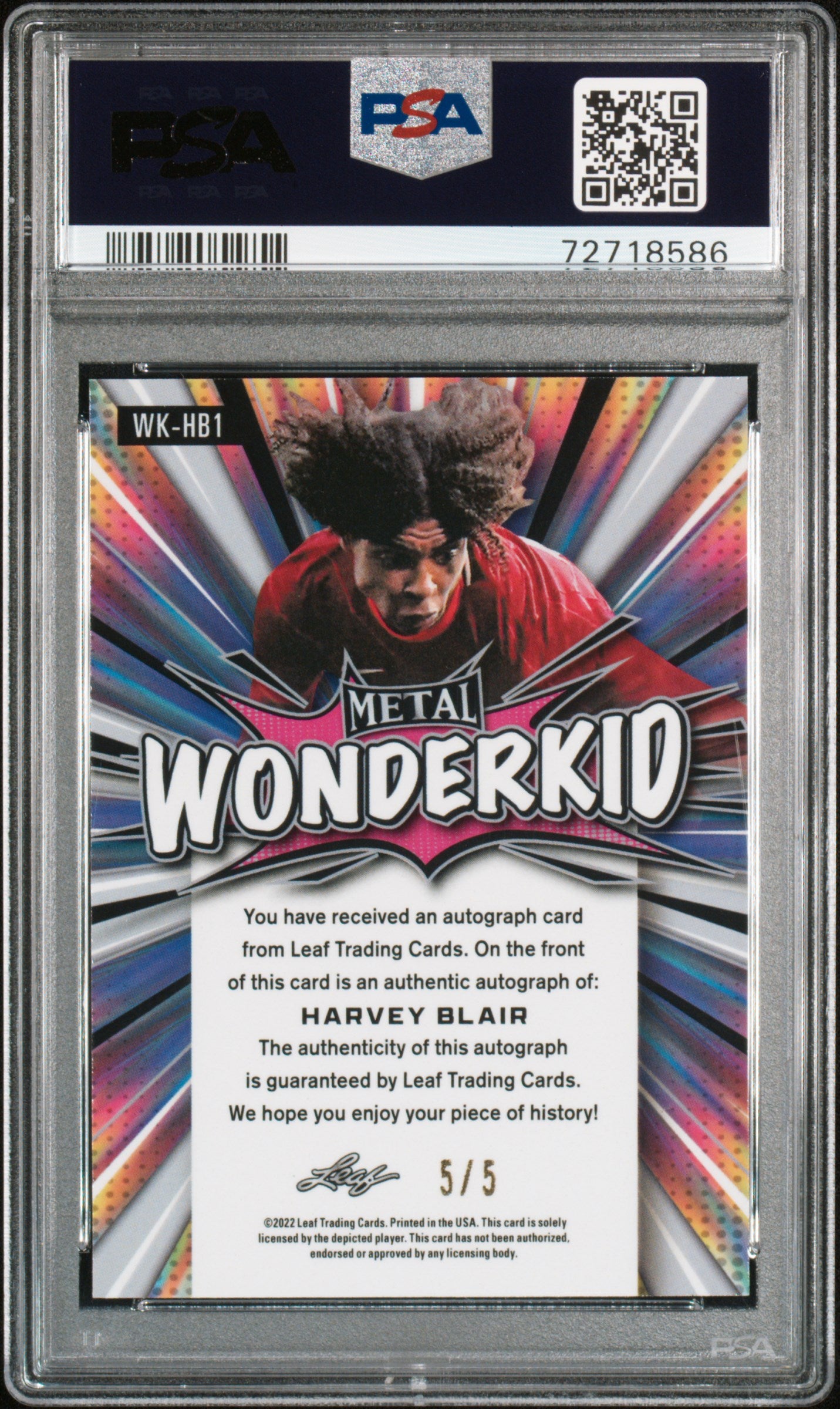 2022 Leaf Metal Wonderkid Autographs #WKHB1 Harvey Blair Wndrkd.Au-Green Crystal PSA 9