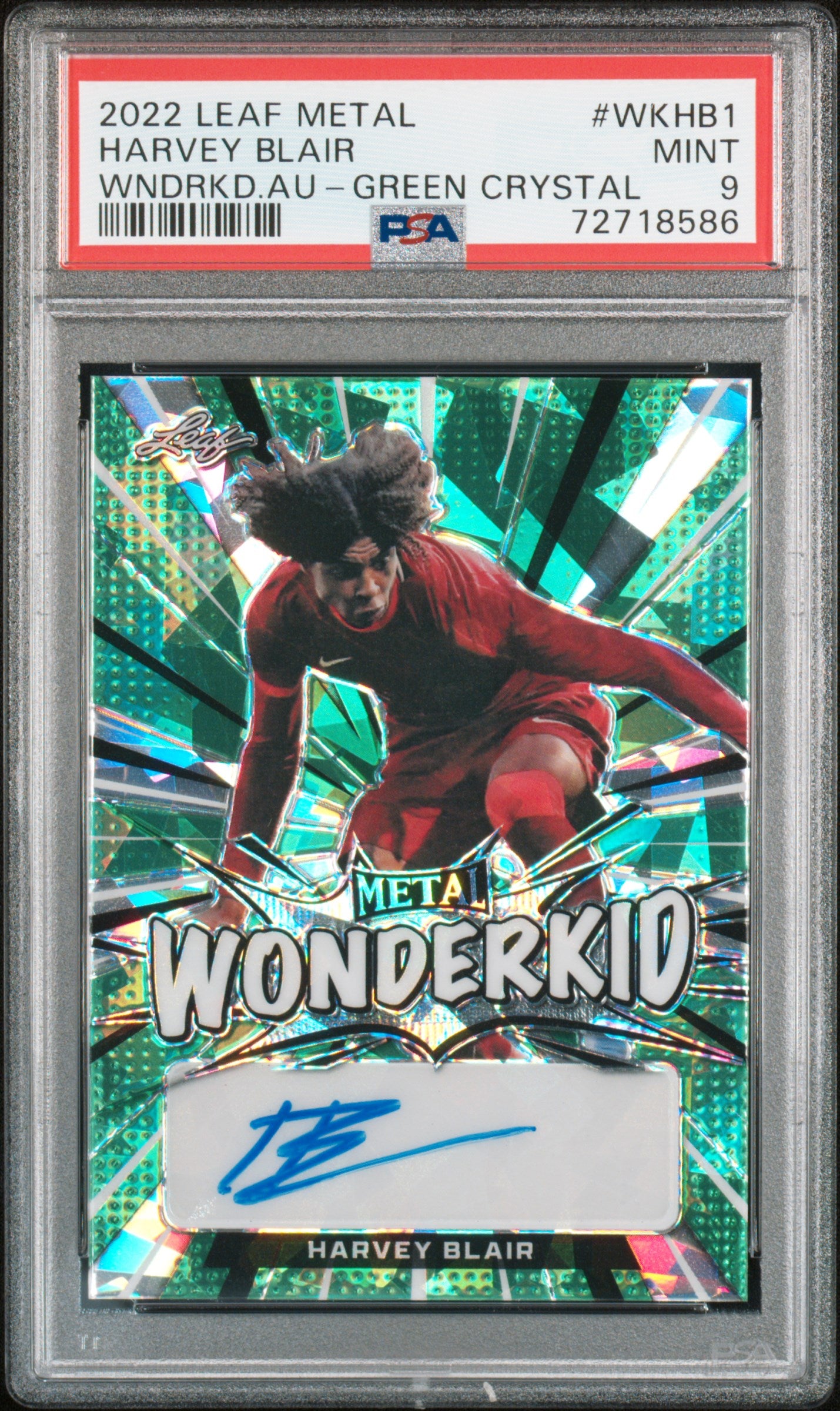 2022 Leaf Metal Wonderkid Autographs #WKHB1 Harvey Blair Wndrkd.Au-Green Crystal PSA 9