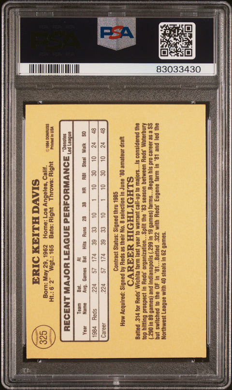 1985 Donruss #325 Eric Davis PSA 8