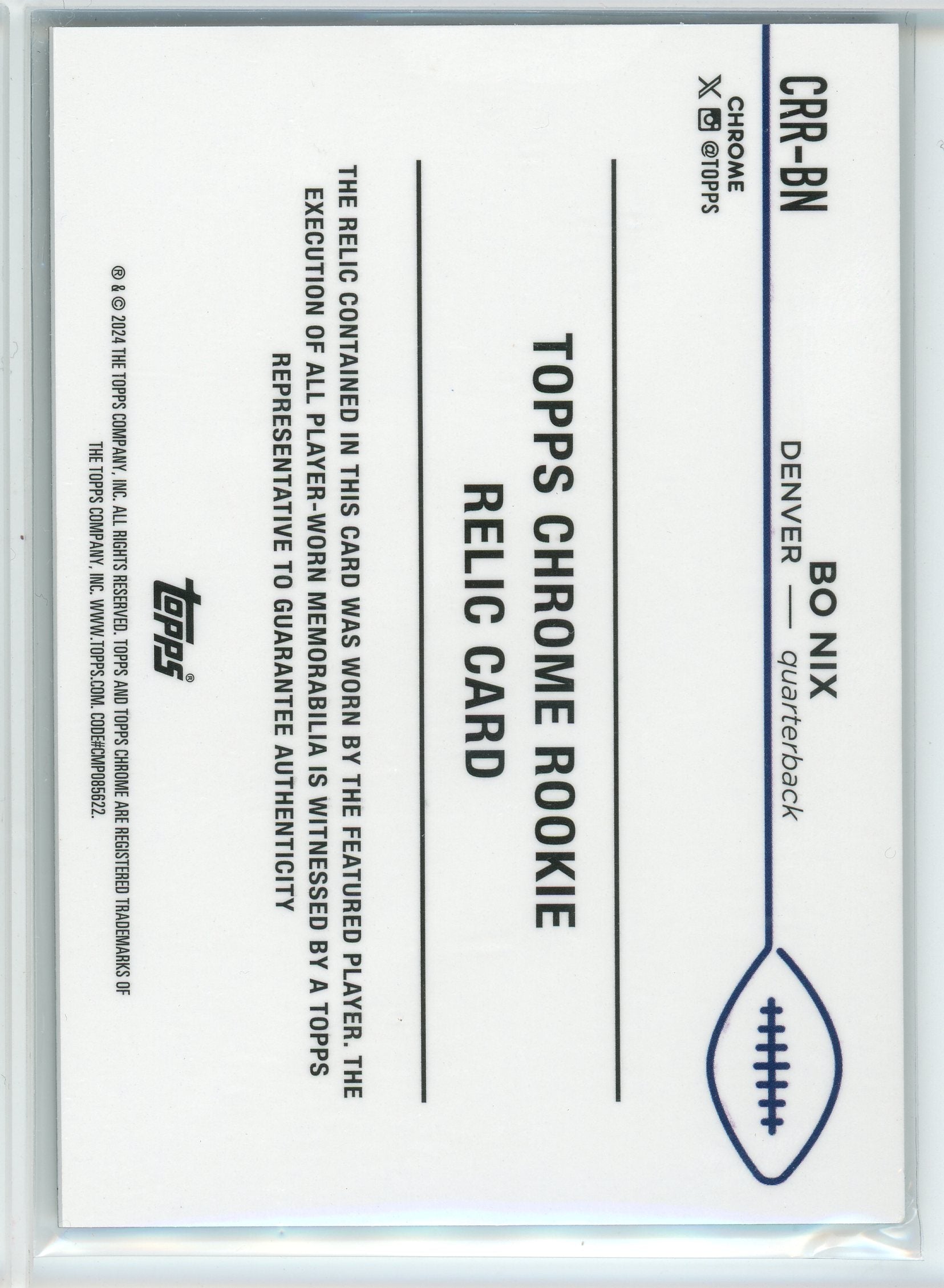 2024 Topps Chrome Bo Nix Rookie Relic