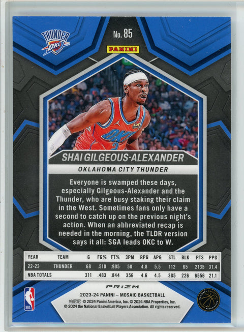 2023-24 Panini Mosaic #85 Shai Gilgeous-Alexander No Huddle Prizm