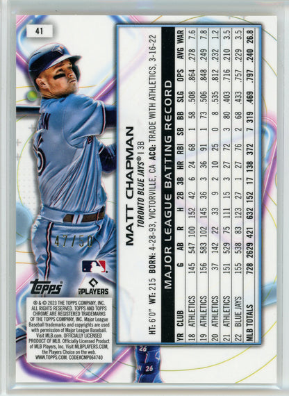 2023 Topps Cosmic Chrome #41 Matt Chapman Gold Interstellar Refractor #/50