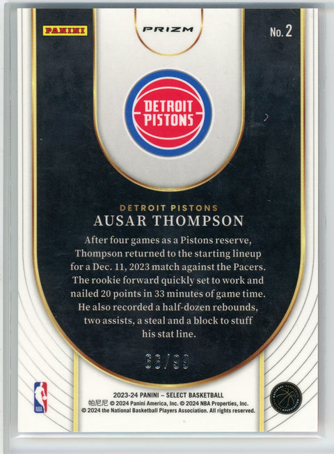 2023-24 Panini Select #2 Ausur Thompson Neon Icon Pink Cracked Ice Prizm /99