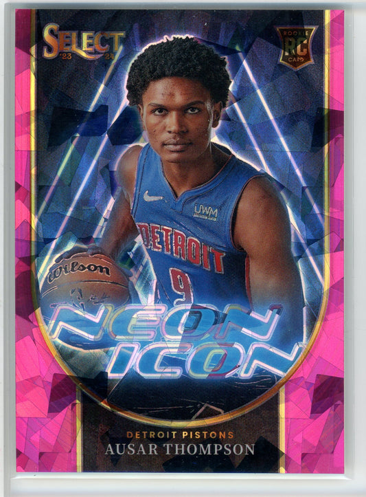 2023-24 Panini Select #2 Ausur Thompson Neon Icon Pink Cracked Ice Prizm /99