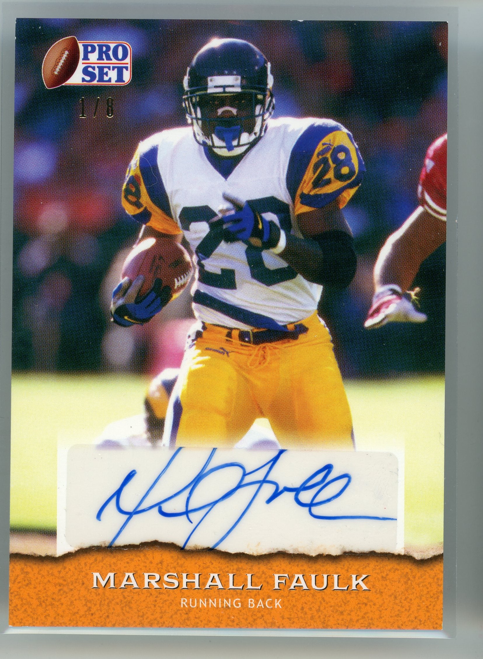 2022 Leaf Pro Set #PSA-MF1 Marshall Faulk Orange Auto /8
