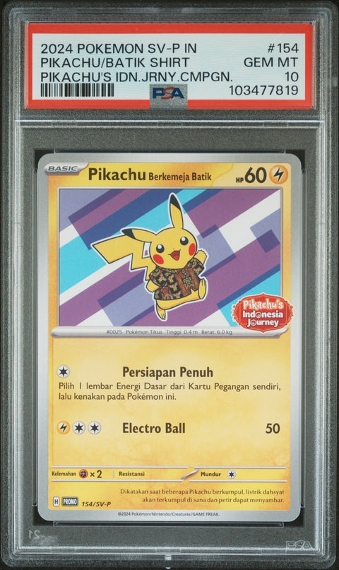 2024 Poke Indonesian #154 Pikachu/Batik Shirt Pikachu'S Idn.Jrny.Cmpgn. PSA 10