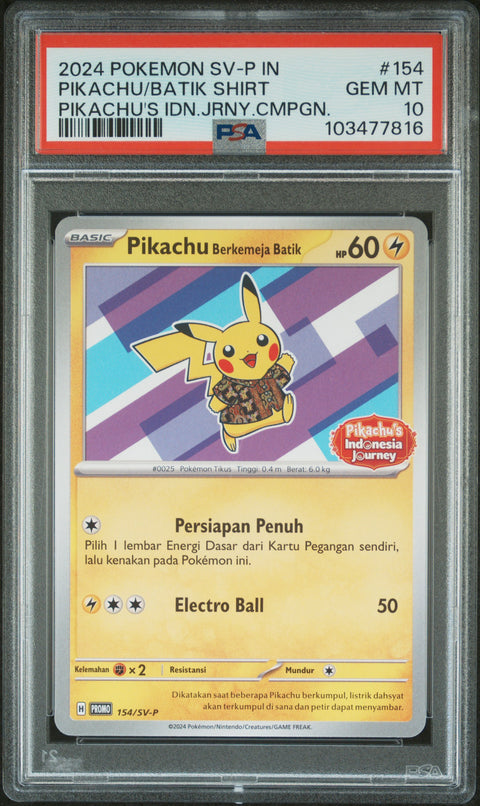 2024 Poke Indonesian #154 Pikachu/Batik Shirt Pikachu'S Idn.Jrny.Cmpgn. PSA 10