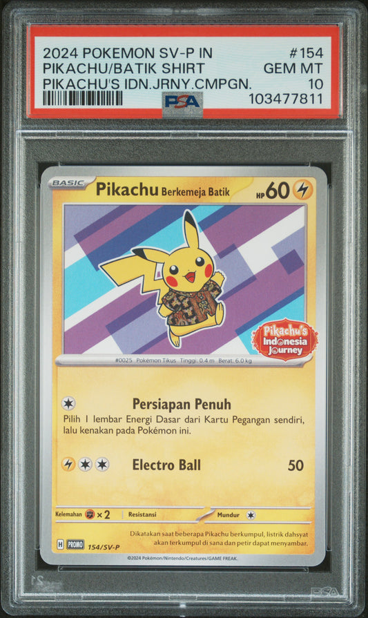 2024 Poke Indonesian #154 Pikachu/Batik Shirt Pikachu'S Idn.Jrny.Cmpgn. PSA 10