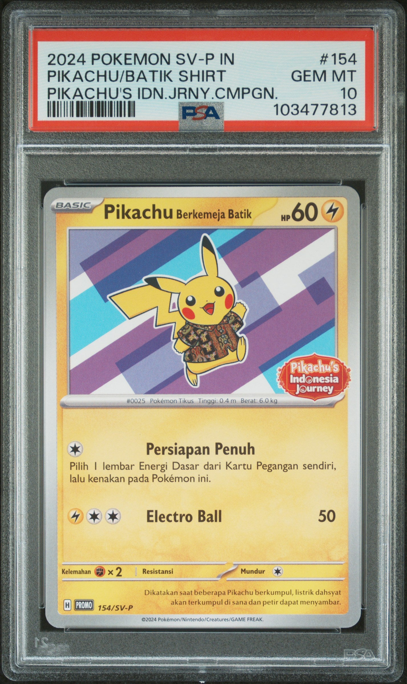 2024 Poke Indonesian #154 Pikachu/Batik Shirt Pikachu'S Idn.Jrny.Cmpgn. PSA 10