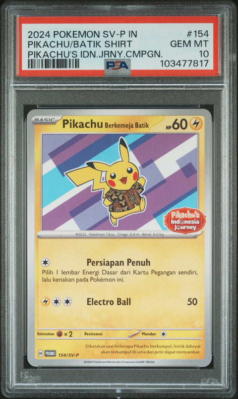 2024 Poke Indonesian #154 Pikachu/Batik Shirt Pikachu'S Idn.Jrny.Cmpgn. PSA 10