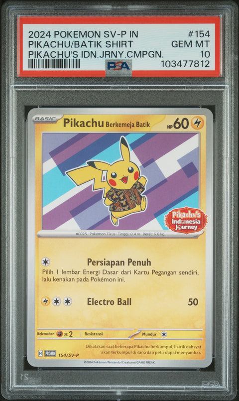 2024 Poke Indonesian #154 Pikachu/Batik Shirt Pikachu'S Idn.Jrny.Cmpgn. PSA 10