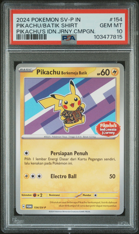 2024 Poke Indonesian #154 Pikachu/Batik Shirt Pikachu'S Idn.Jrny.Cmpgn. PSA 10
