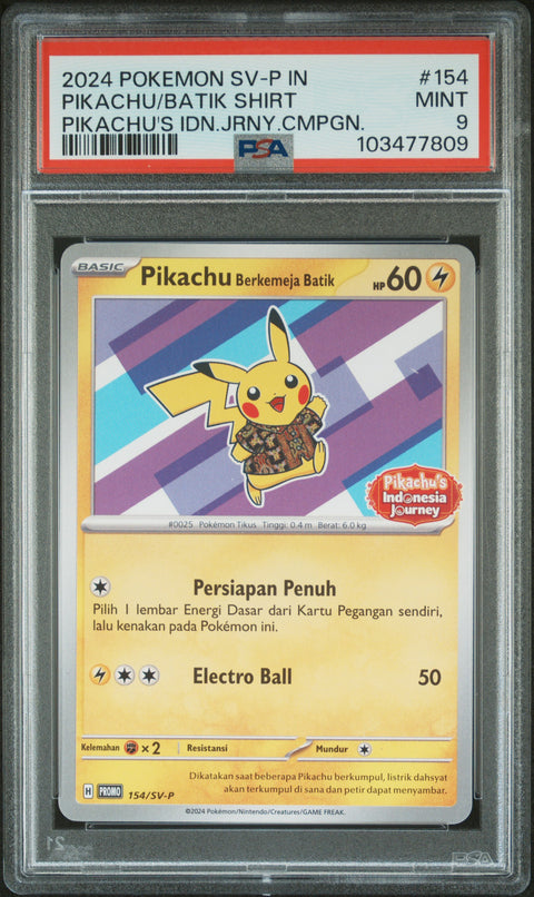 2024 Pokemon Indonesian #154 Pikachu/Batik Shirt Pikachu'S Idn.Jrny.Cmpgn. PSA 9