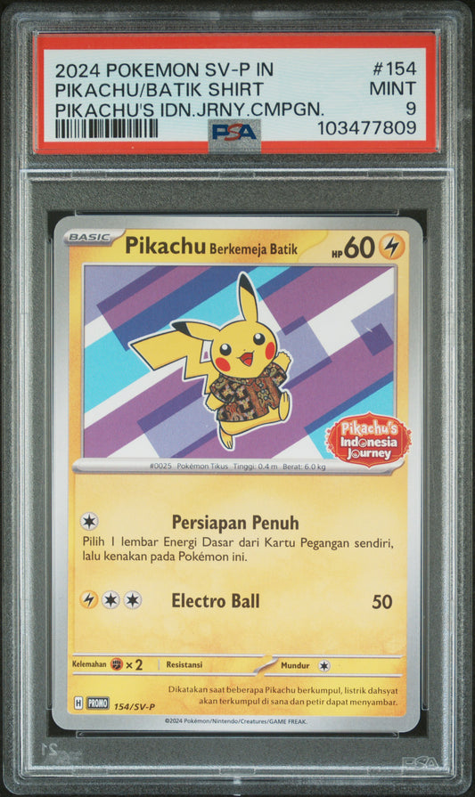2024 Pokemon Indonesian #154 Pikachu/Batik Shirt Pikachu'S Idn.Jrny.Cmpgn. PSA 9