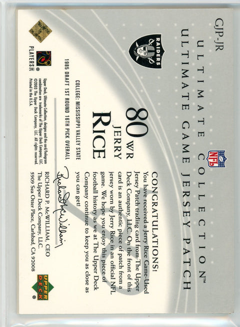 2003 Upper Deck #GJP-JR Jerry Rice Ultimate Game Jersey Patch /175