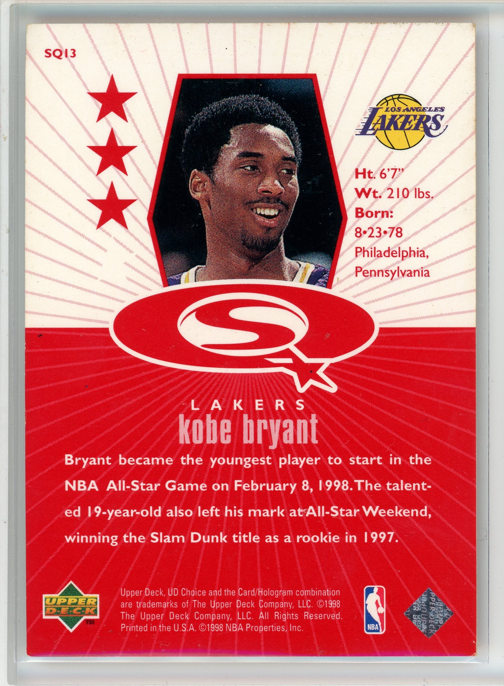 1998-99 UD Choice #SQ13 Kobe Bryant StarQuest Red