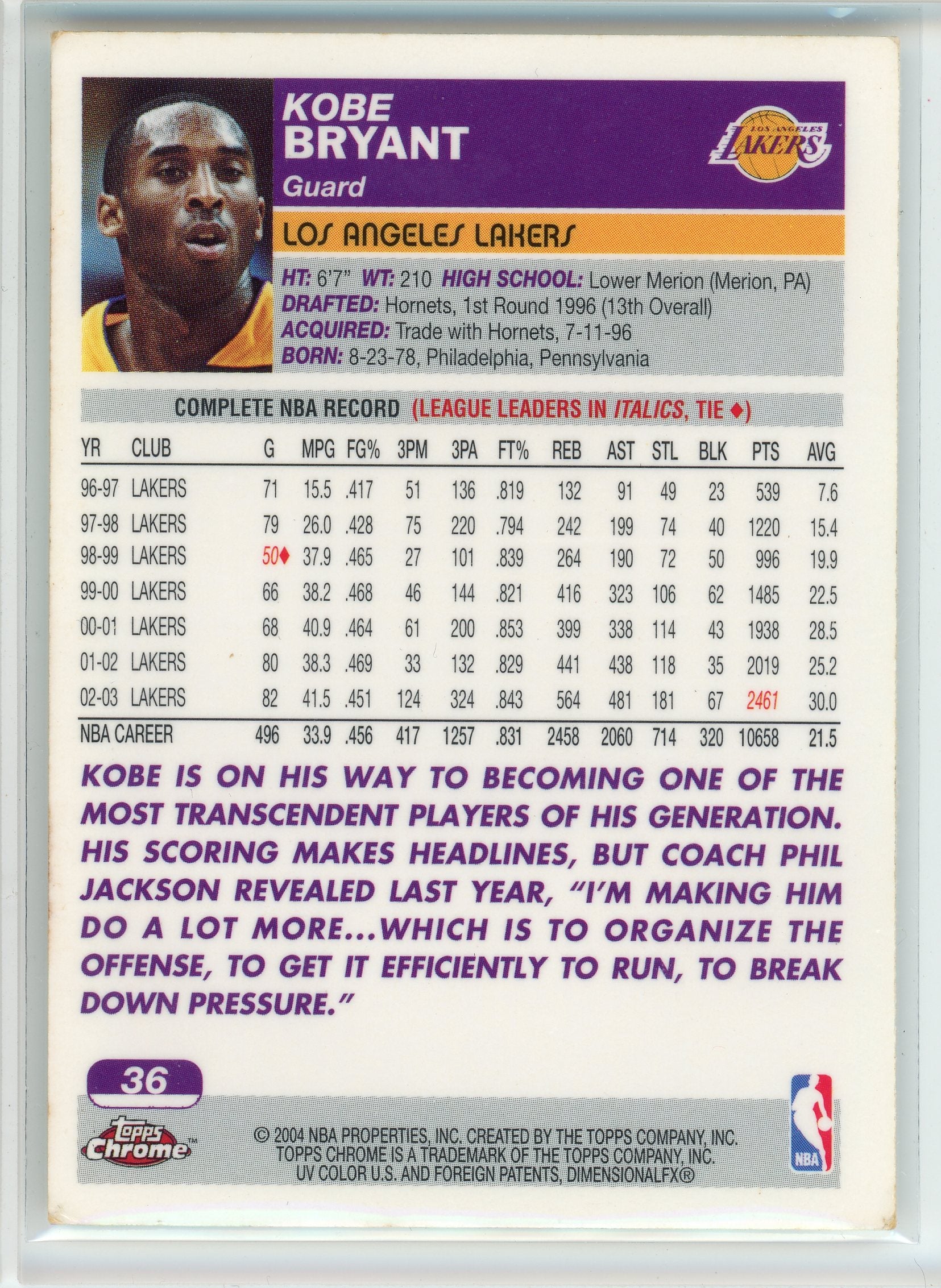 2003-04 Topps #36 Kobe Bryant