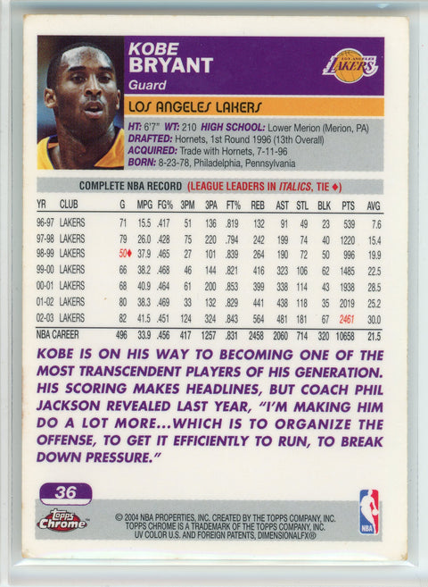 2003-04 Topps #36 Kobe Bryant