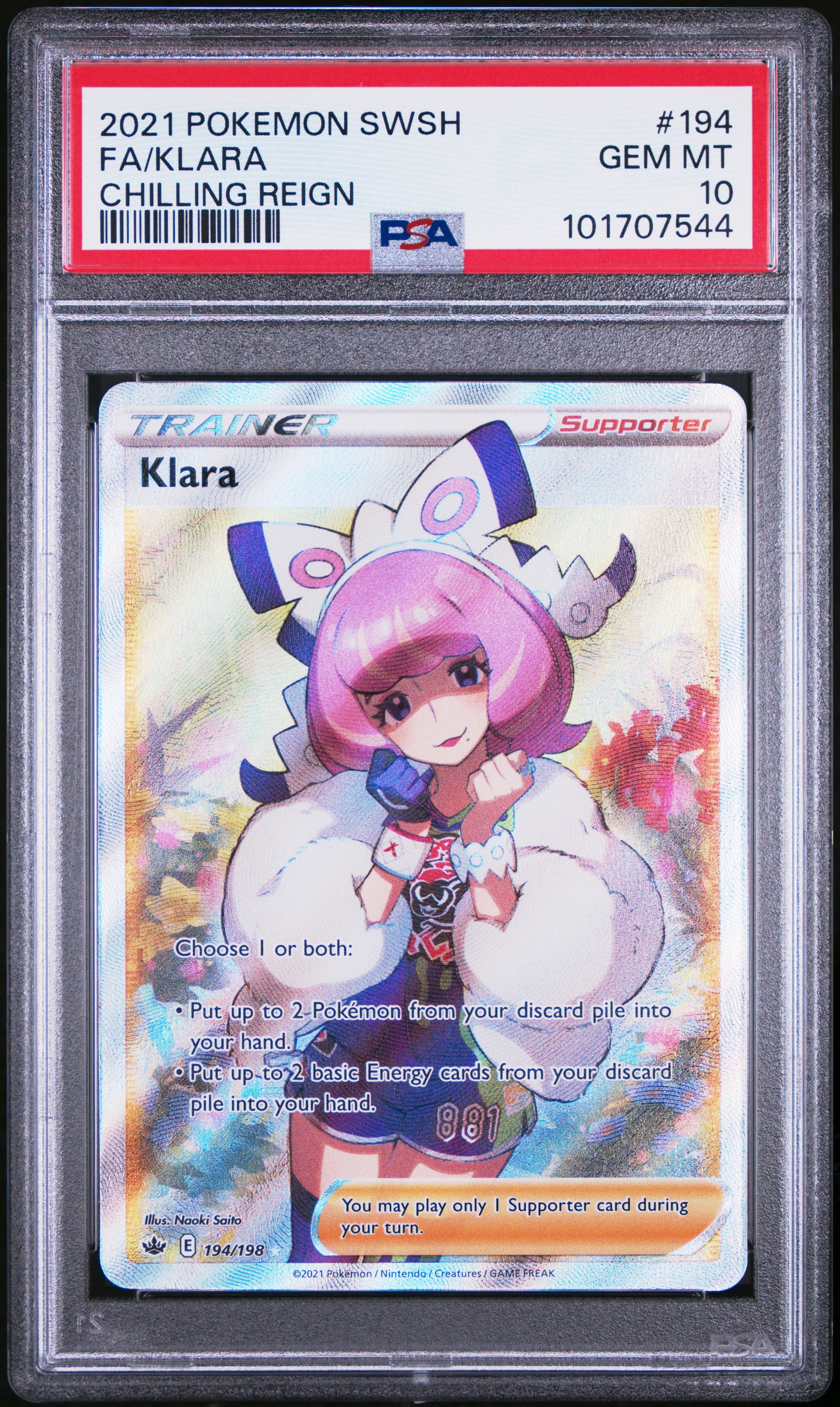 2021 Pokemon Sword & Shield Chilling Reign #194 Fa/Klara Chilling Reign PSA 10