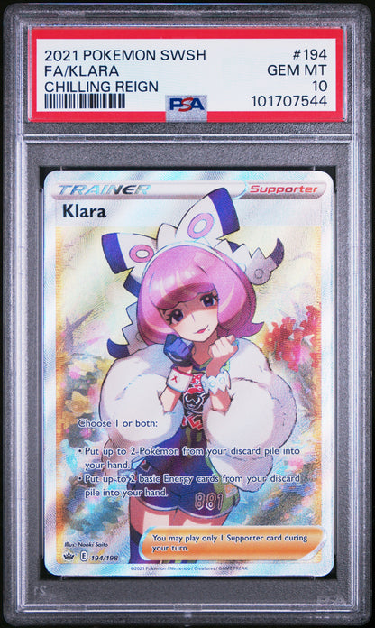 2021 Pokemon Sword & Shield Chilling Reign #194 Fa/Klara Chilling Reign PSA 10