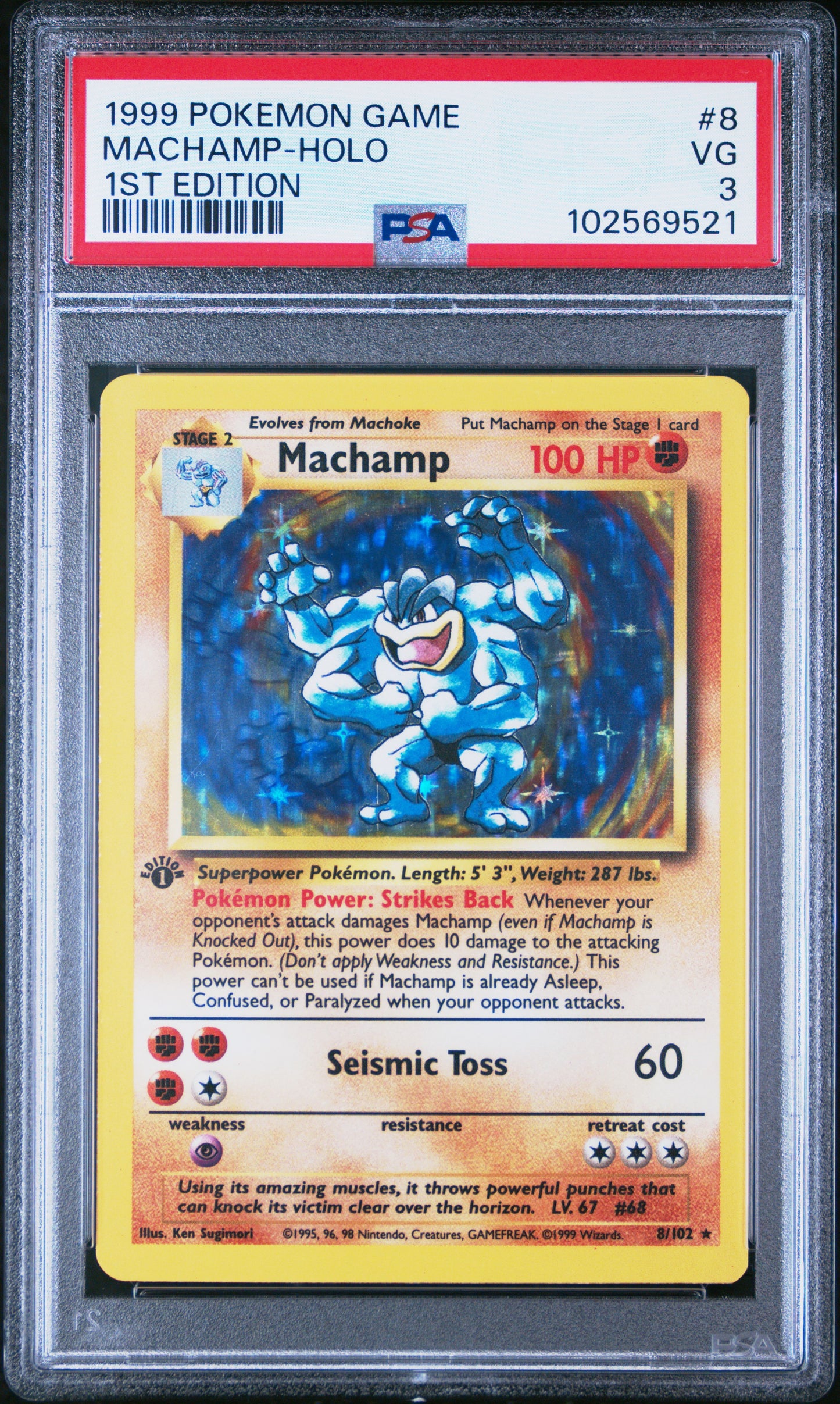 1999 Pokemon Game #8 Machamp-Holo 1st Edition PSA 3