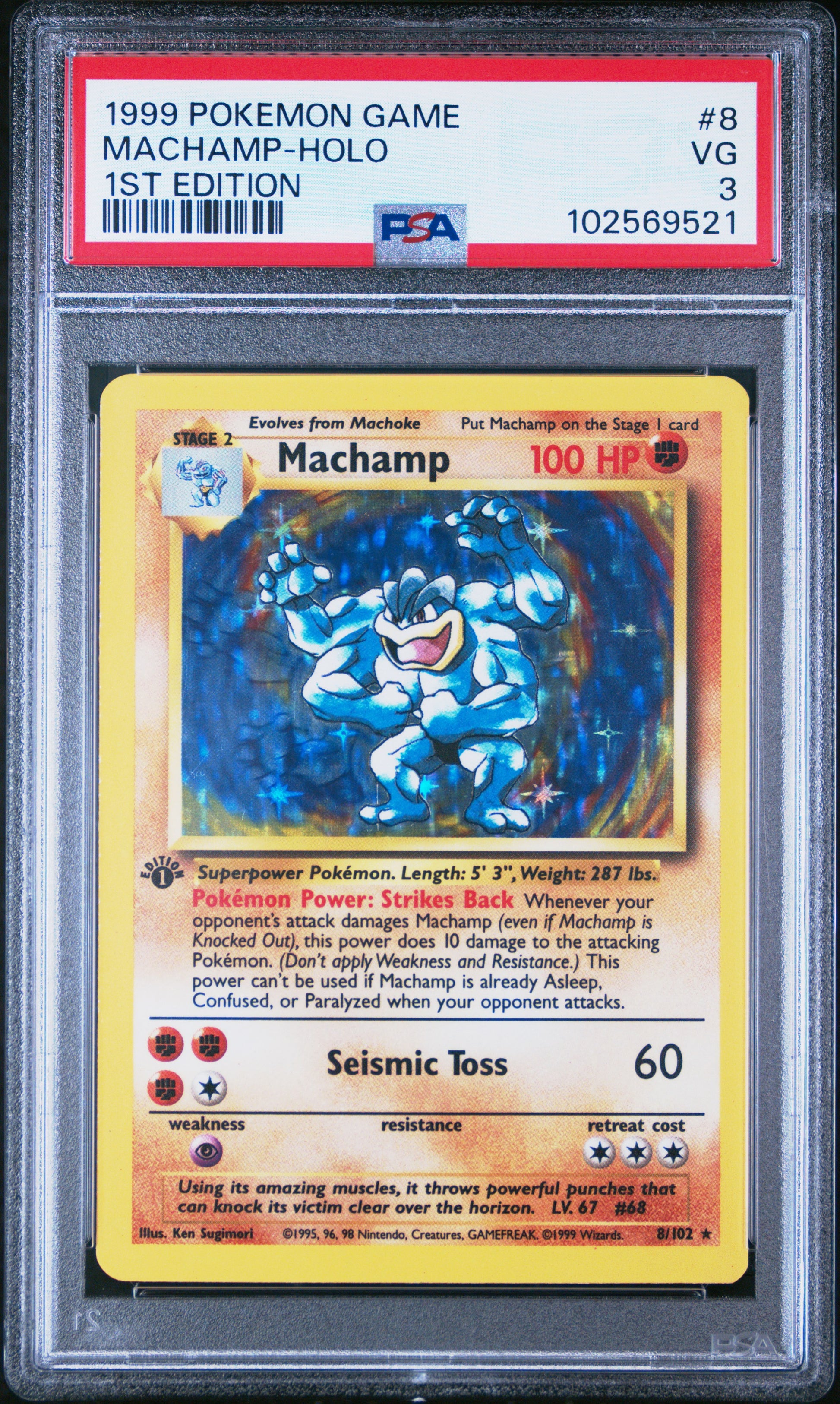 1999 Pokemon Game #8 Machamp-Holo 1st Edition PSA 3