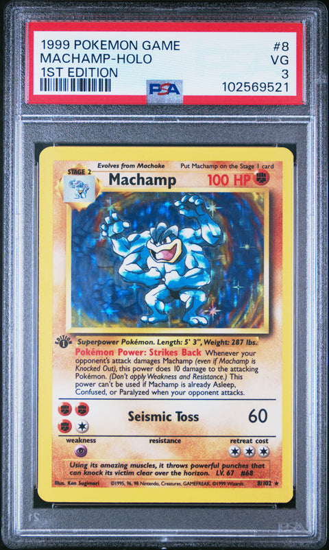 1999 Pokemon Game #8 Machamp-Holo 1st Edition PSA 3