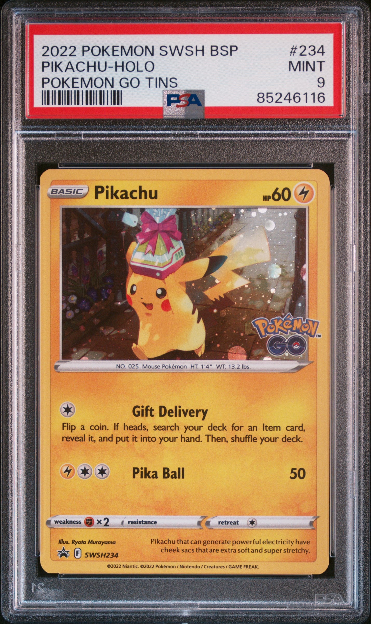 2022 Pokemon Swsh Black Star Promo #234 Pikachu-Holo Pokemon Go Tins PSA 9