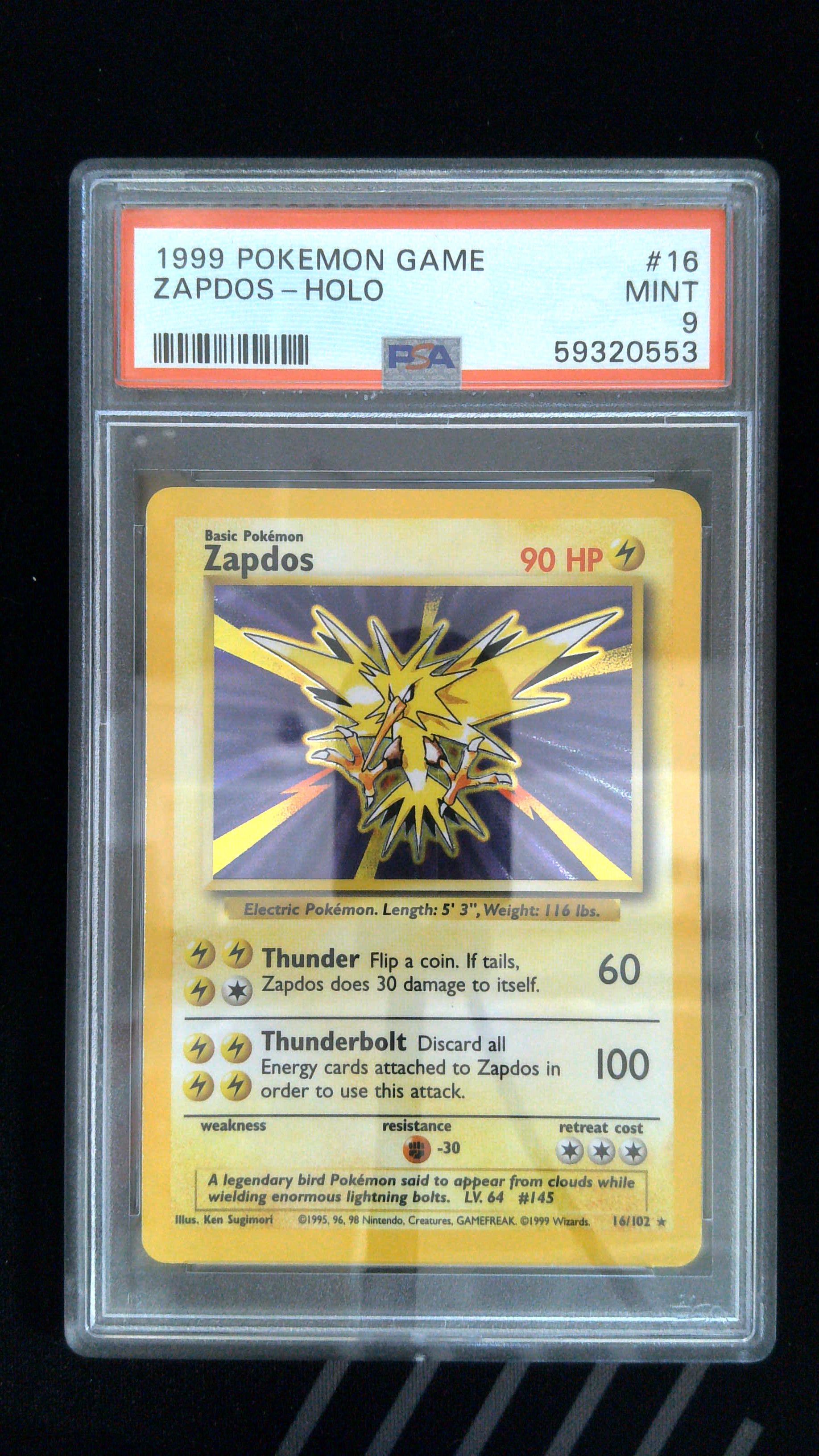 1999 Pokemon Game #16 Zapdos-Holo PSA 9