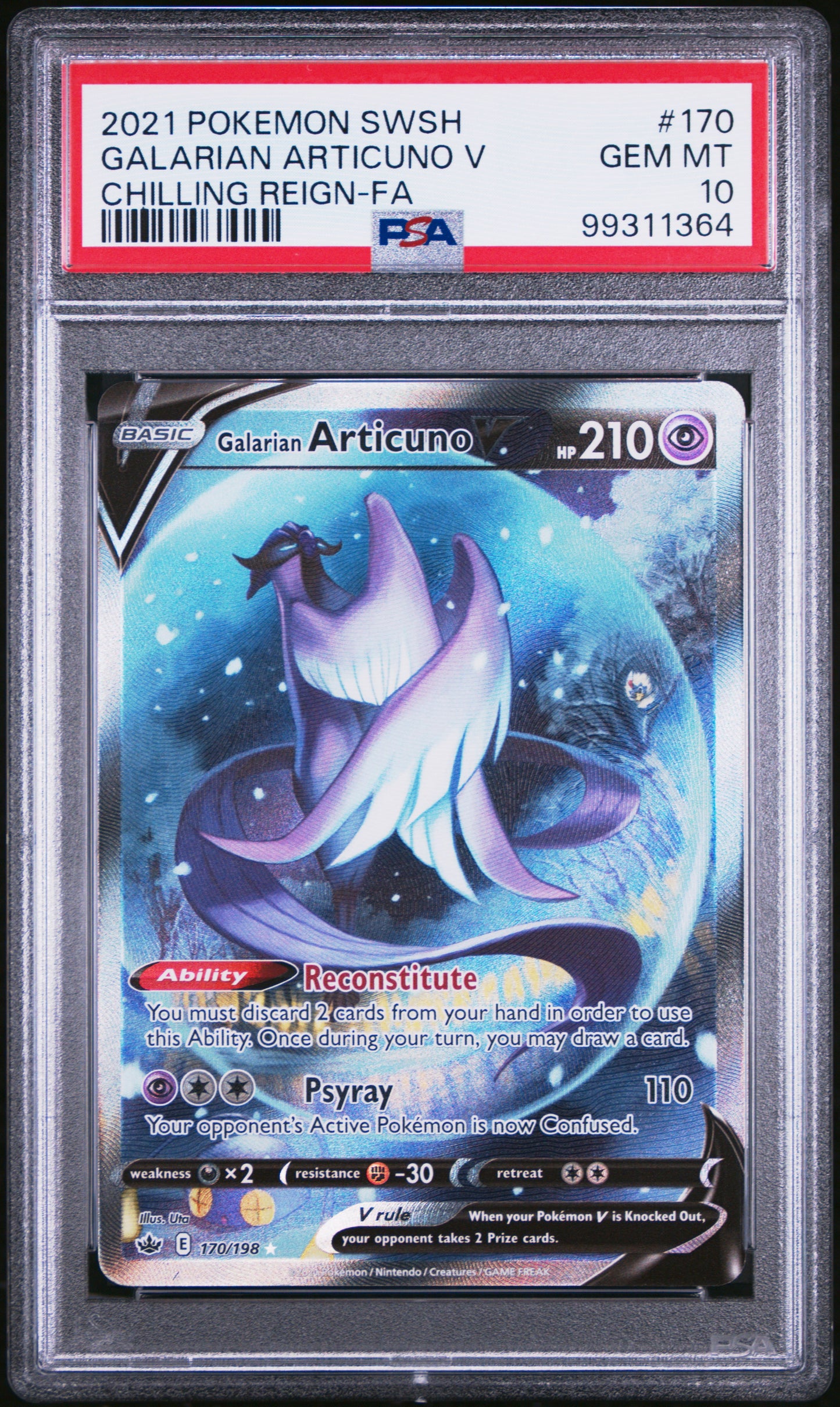 2021 Pokemon #170 Galarian Articuno V Chilling Reign-Fa PSA 10