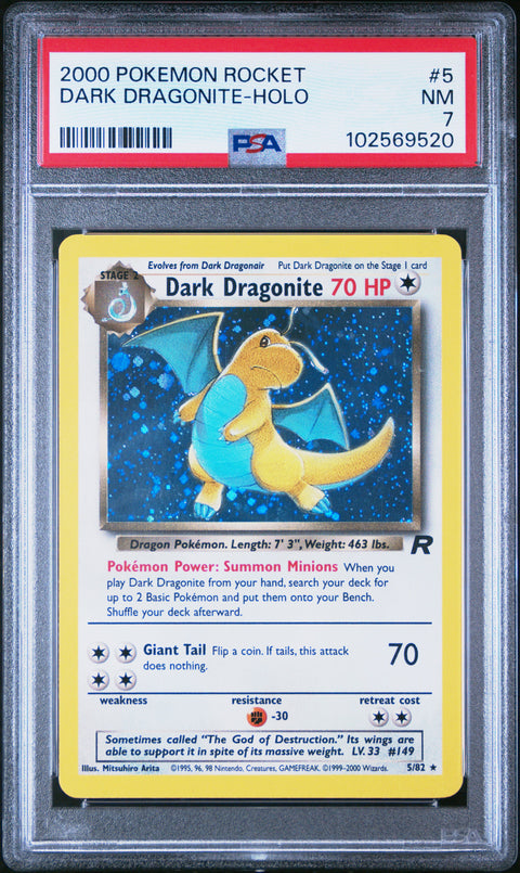 2000 Pokemon Rocket #5 Dark Dragonite-Holo PSA 7