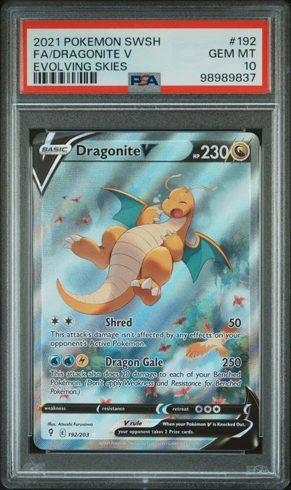 2021 Pokemon #192 Fa/Dragonite V Evolving Skies PSA 10