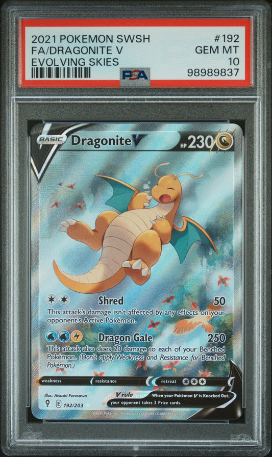 2021 Pokemon #192 Fa/Dragonite V Evolving Skies PSA 10