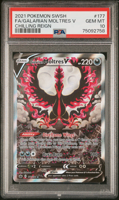 2021 Pokemon #177 Fa/Galarian Moltres V Chilling Reign PSA 10