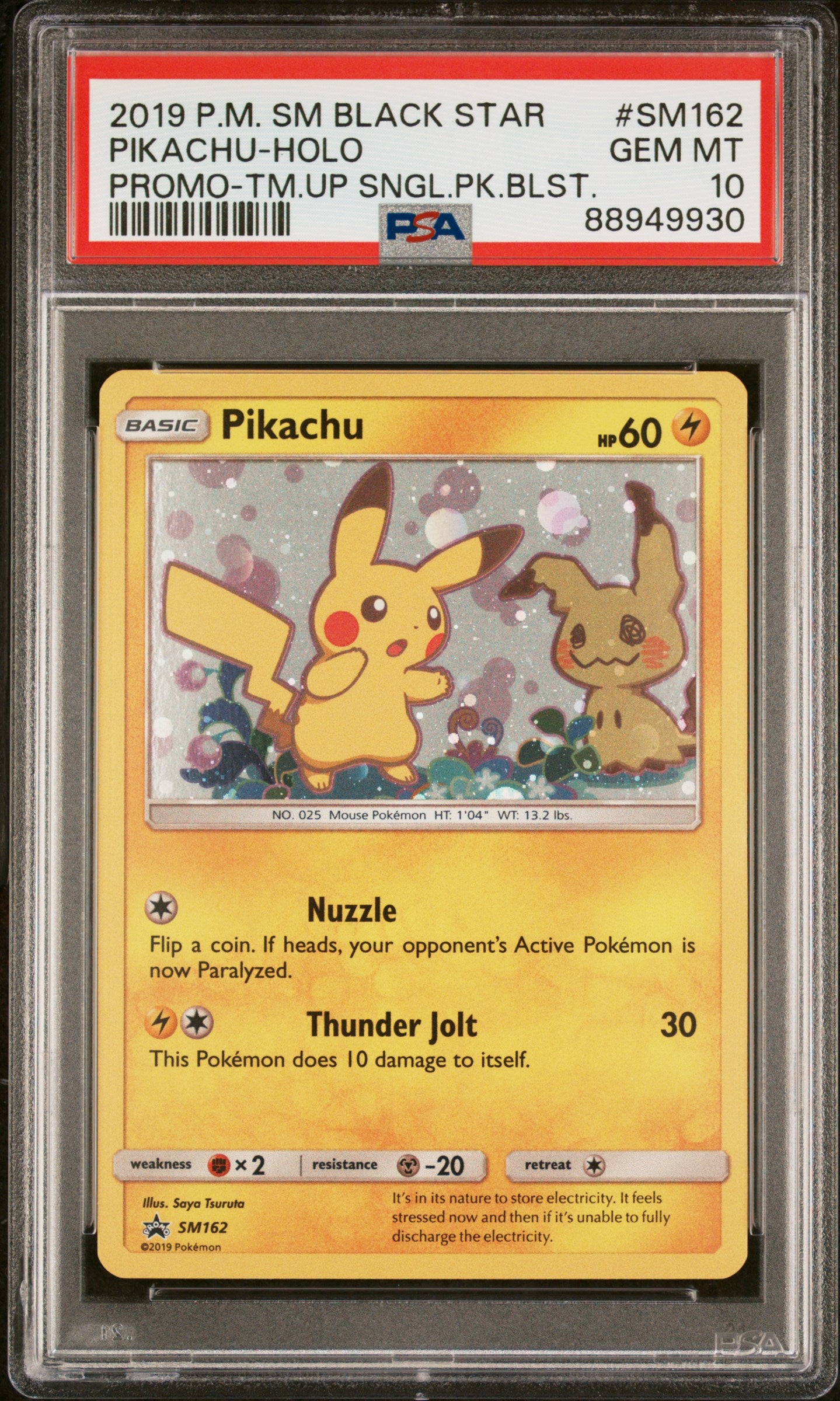 2019 Pokemon Sm #SM162 Pikachu-Holo Promo-Tm.Up Sngl.Pk.Blst. PSA 10