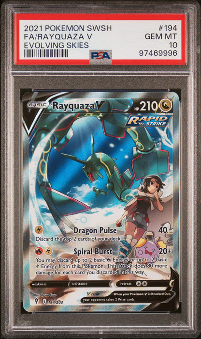 2021 Pokemon #194 Fa/Rayquaza V Evolving Skies PSA 10
